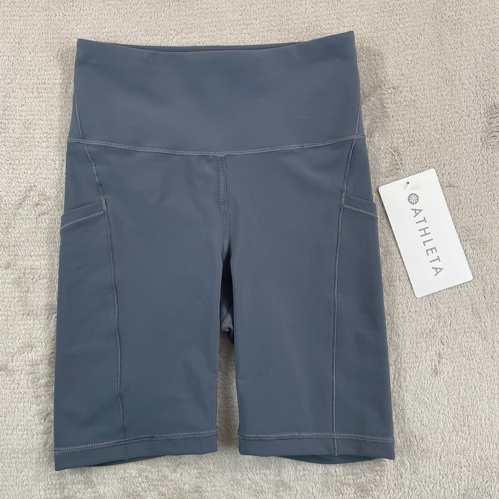 Athleta Interval Stash 7" Bike Short Women 2XS Grey Pockets Yoga Gym NWT $69
